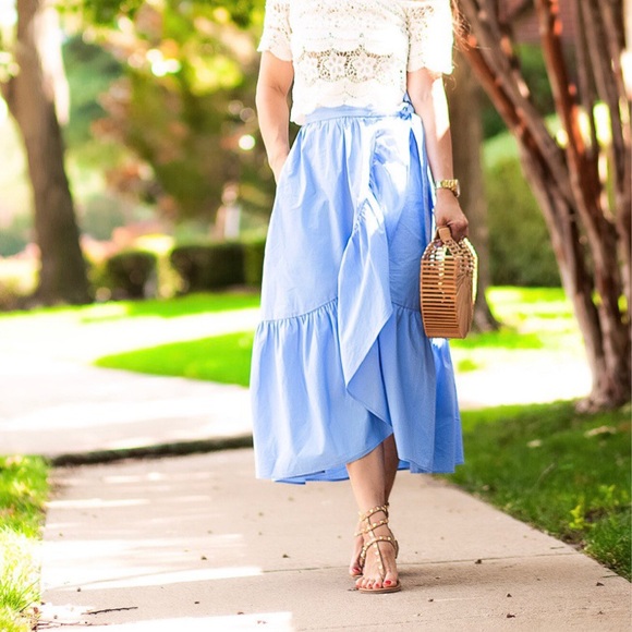 J. Crew Dresses & Skirts - J. CREW Sky Blue Ruffle Tiered Wrap Midi Skirt